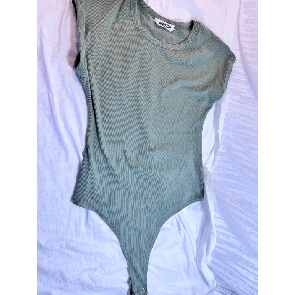 Double Zero Sage Green Ribbed Knit Sleeveless Bodysuit Crew‎ Neck Medium